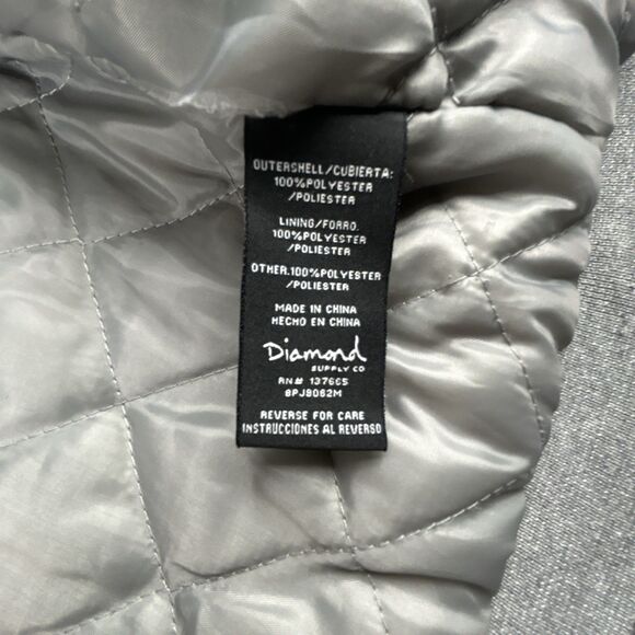 DIAMOND SUPPLY Varsity Jacket Mens XL Gray Logo Quilt Lined Skateboarding Street - Picture 6 of 12